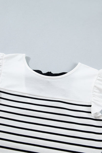 Striped Contrast Bow Tie Back Ruffle Sleeveless Tank Top — Sophisticated Casual Style