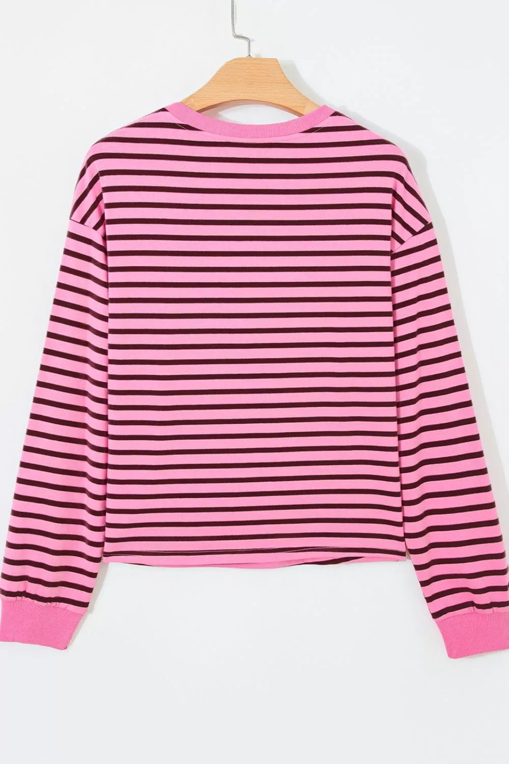 Women's Striped V-Neck Drop Shoulder Long Sleeve Top - Tops