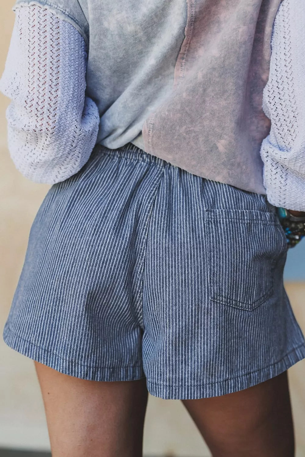 Women's Striped Drawstring Denim Shorts - Shorts