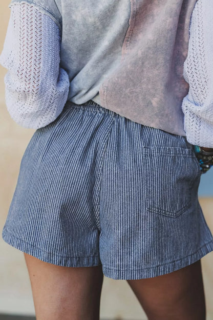 Women's Striped Drawstring Denim Shorts - Shorts