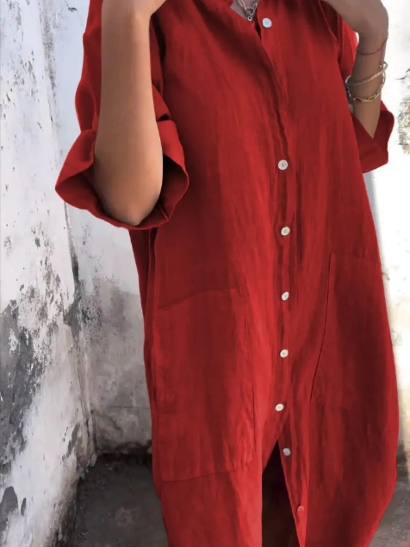 Women's Linen Button Down Shirt Mini Dress - Mini Dresses