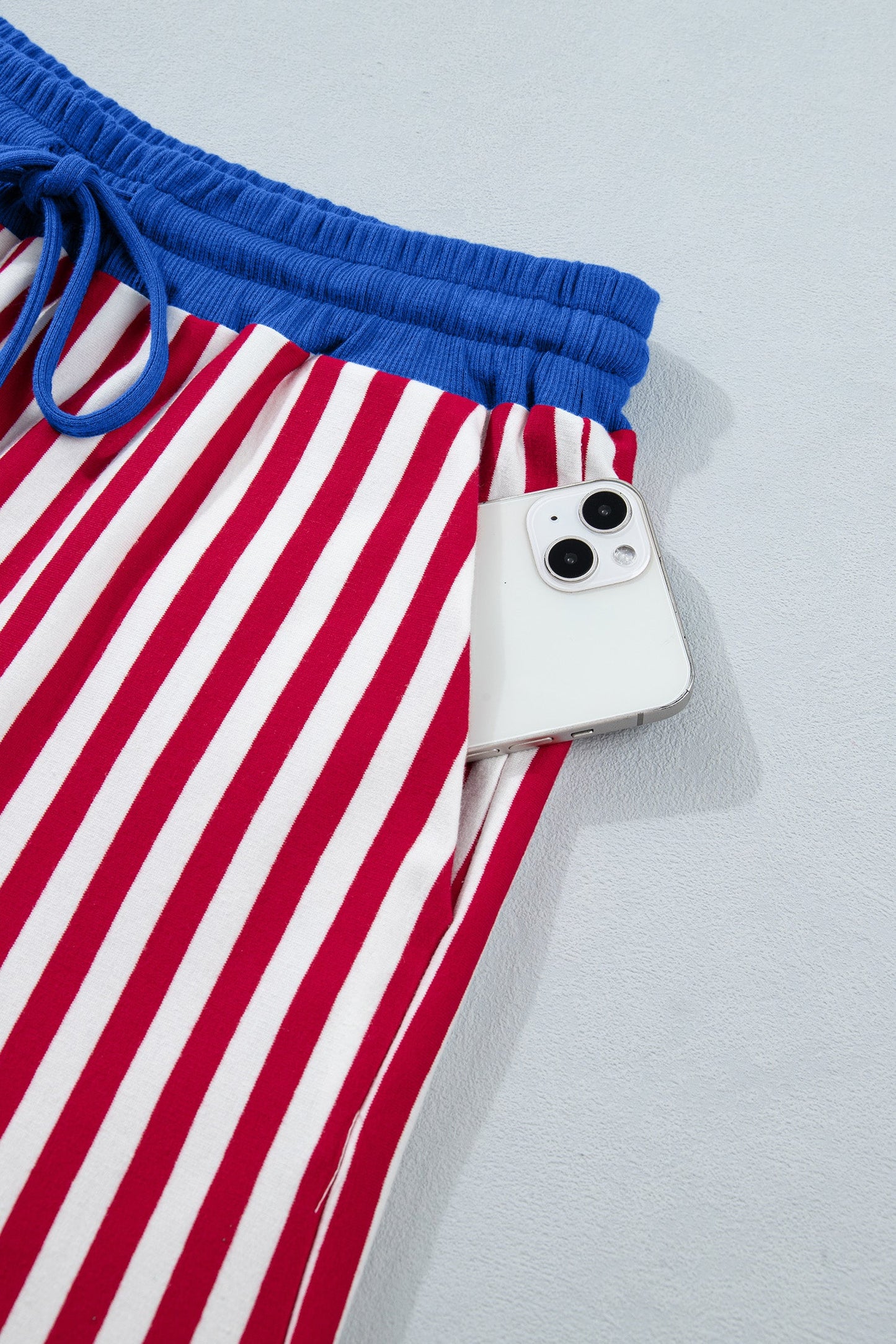 Striped V-Neck Contrast Trim Tee & Matching Shorts Two-Piece Set — Cute Casual Style - Short Sets