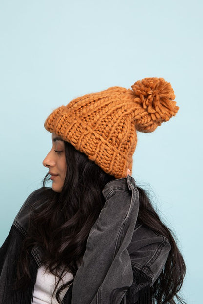 Chunky Cable Knit Pom Pom Beanie | Trendy Beanies Outfit Idea for Women by Ro + Ivy | Elevated Basics, Modern Comfort & Style