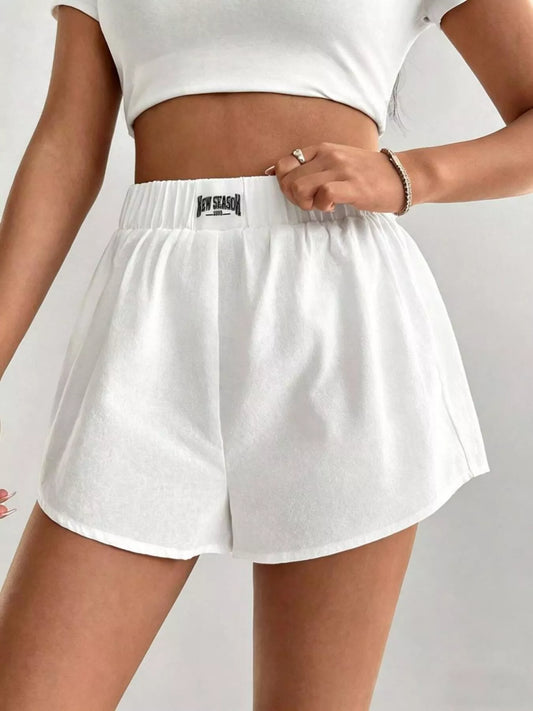 Women's Elastic Waistband Casual Shorts White
