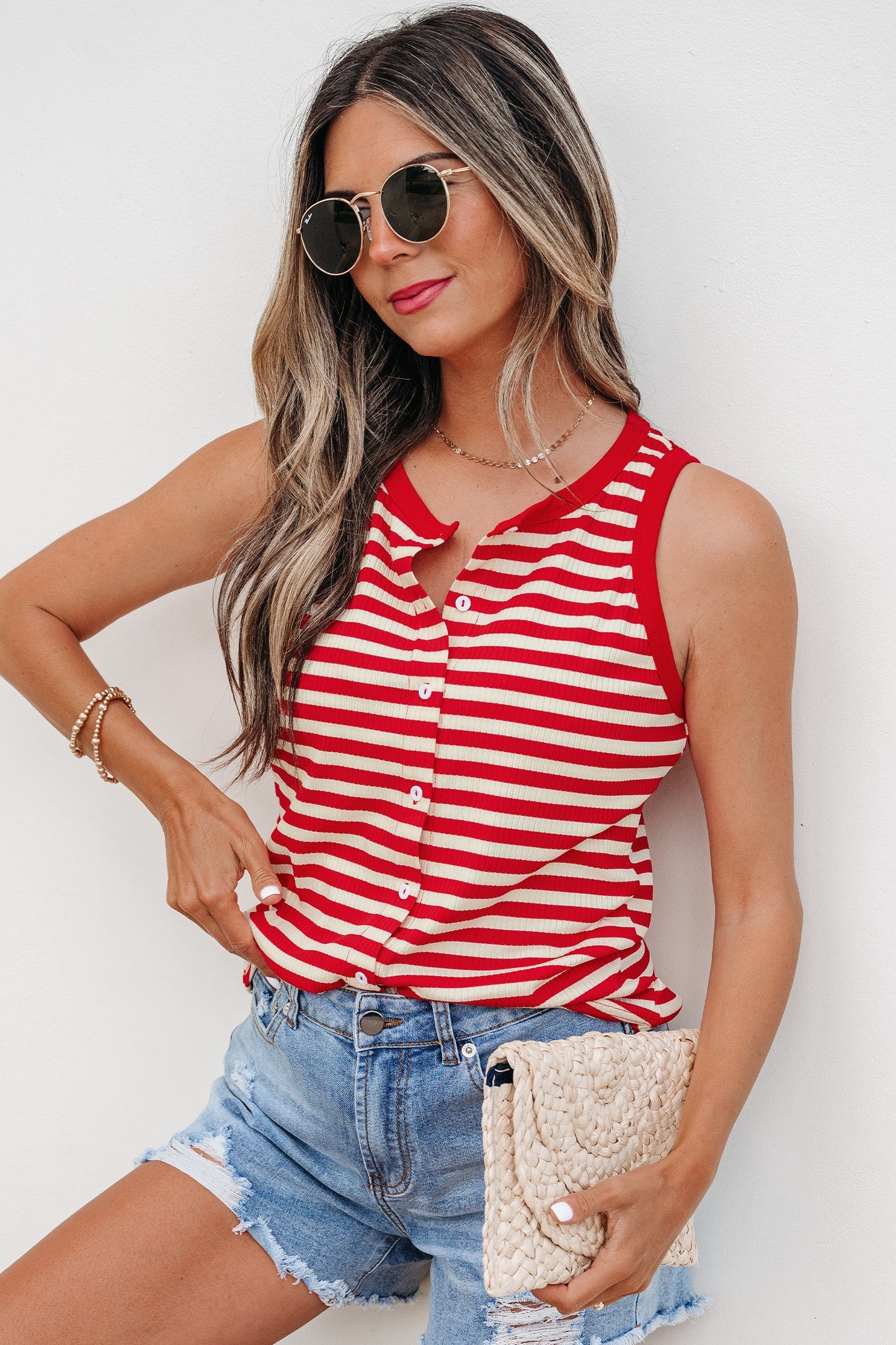 Bold Stripe Round Neck Ribbed Knit Sleeveless Tank Top — Fresh Everyday Style - Tank Tops