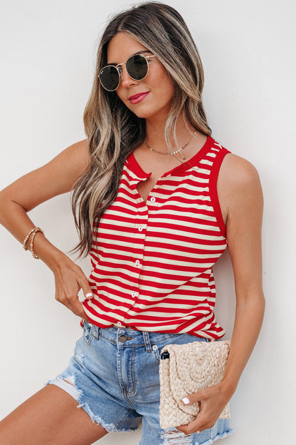 Bold Stripe Round Neck Ribbed Knit Sleeveless Tank Top — Fresh Everyday Style - Tank Tops