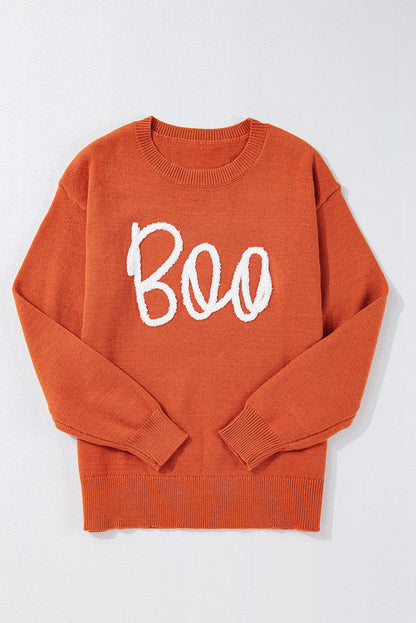 Halloween Boo Crew Neck Drop Shoulder Sweater