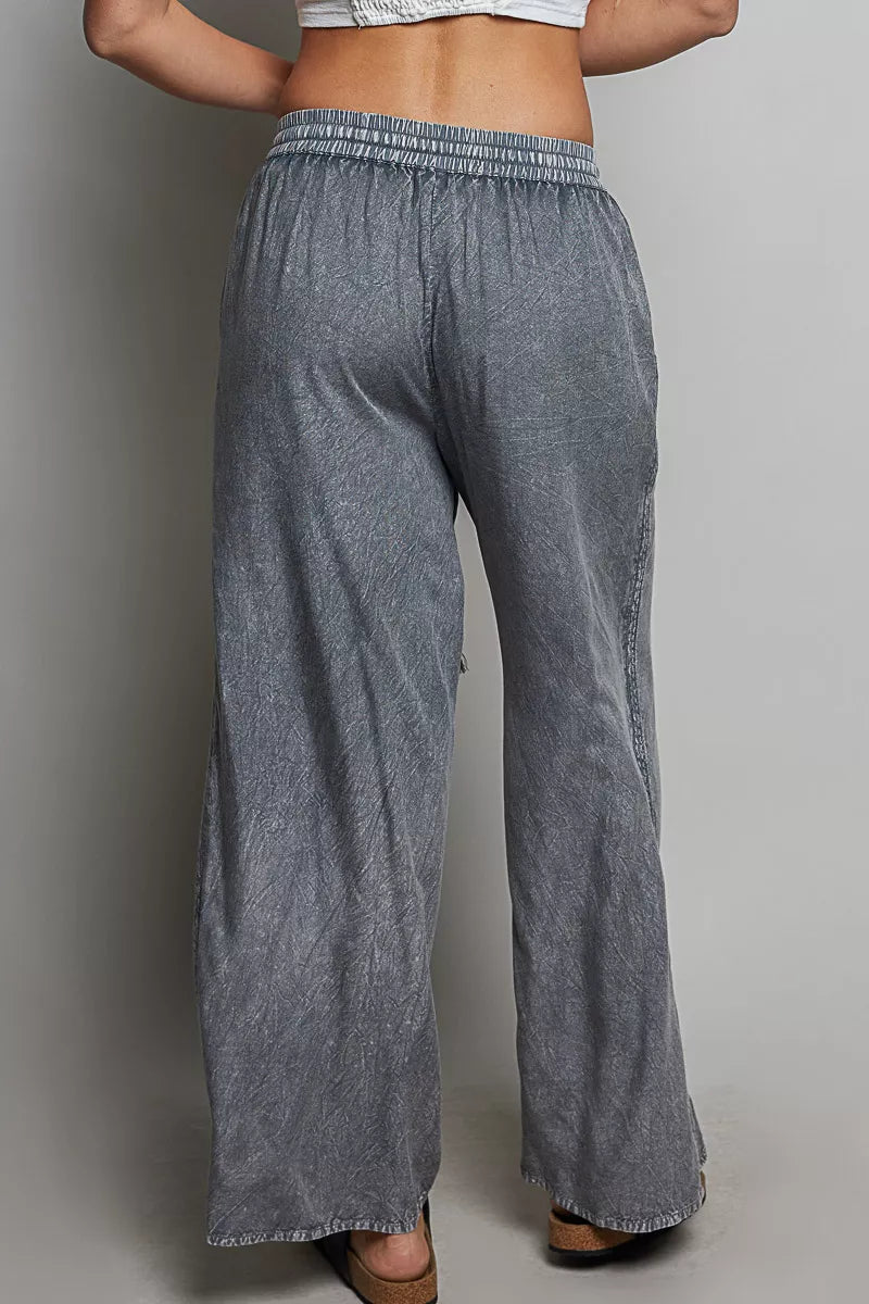 Women's Tassel Drawstring Embroidered Wide Leg Pants - Pants