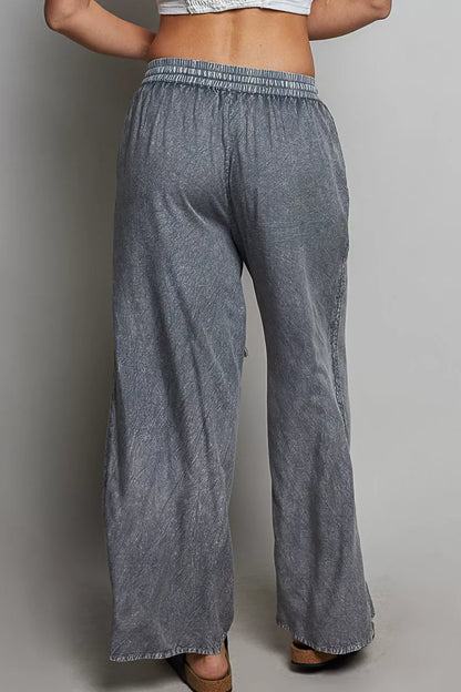 Women's Tassel Drawstring Embroidered Wide Leg Pants - Pants