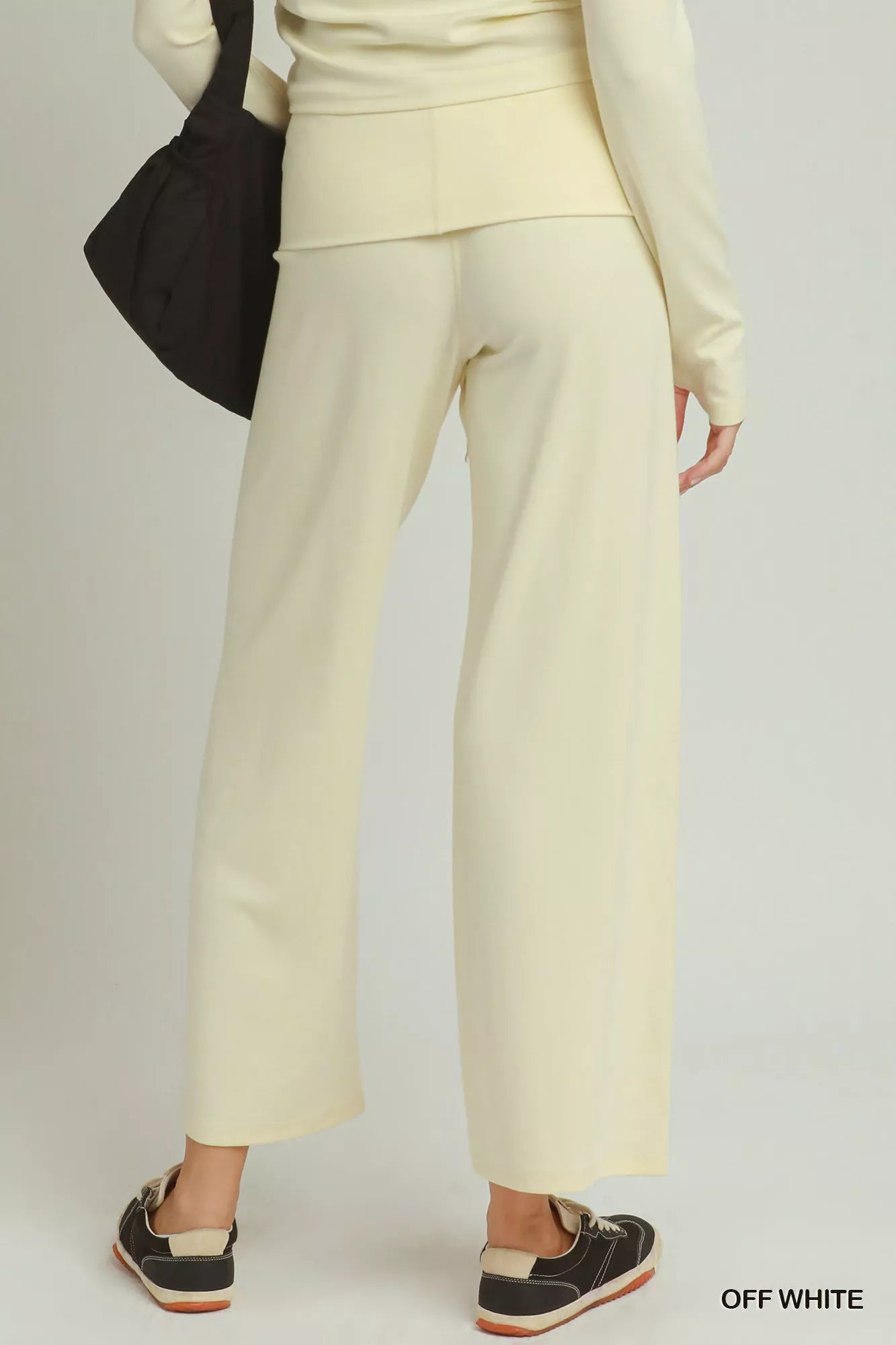 Women's Cotton Viscose Folded Waistband Straight Leg Pants - Trousers