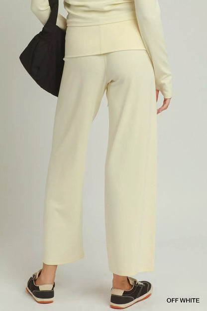 Women's Cotton Viscose Folded Waistband Straight Leg Pants - Trousers