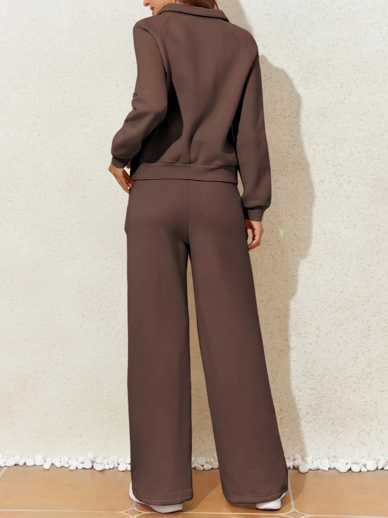 Women's Collared Sweatshirt and High Waist Pants Active Set - Activewear Sets