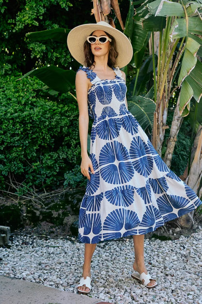 Women's Abstract Print Smocked Tiered Midi Dress - Midi Dresses