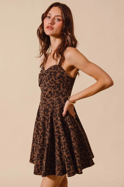 Leopard Sweetheart Bow Neckline Fit and Flare Dress | Trendy Knee Length Dresses Outfit Idea for Women by Ro + Ivy | Elevated Basics, Modern Comfort & Style