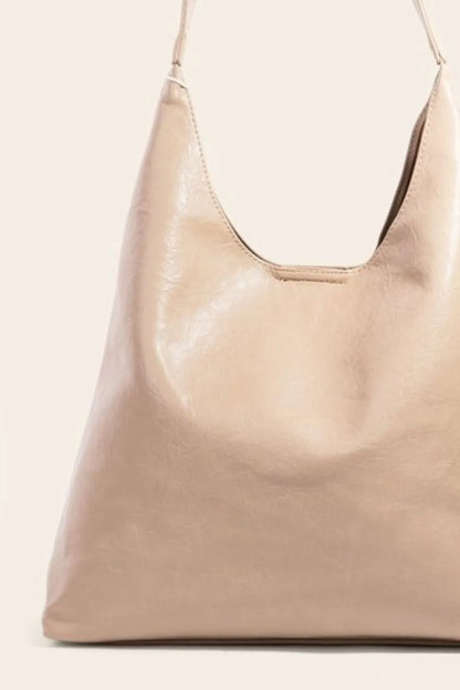 Faux Leather Tote Bag in Taupe – outfit idea for women | Ro + Ivy