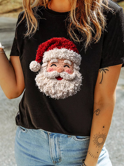 Santa Tufted Graphic Crew Neck Short-Sleeve T-Shirt