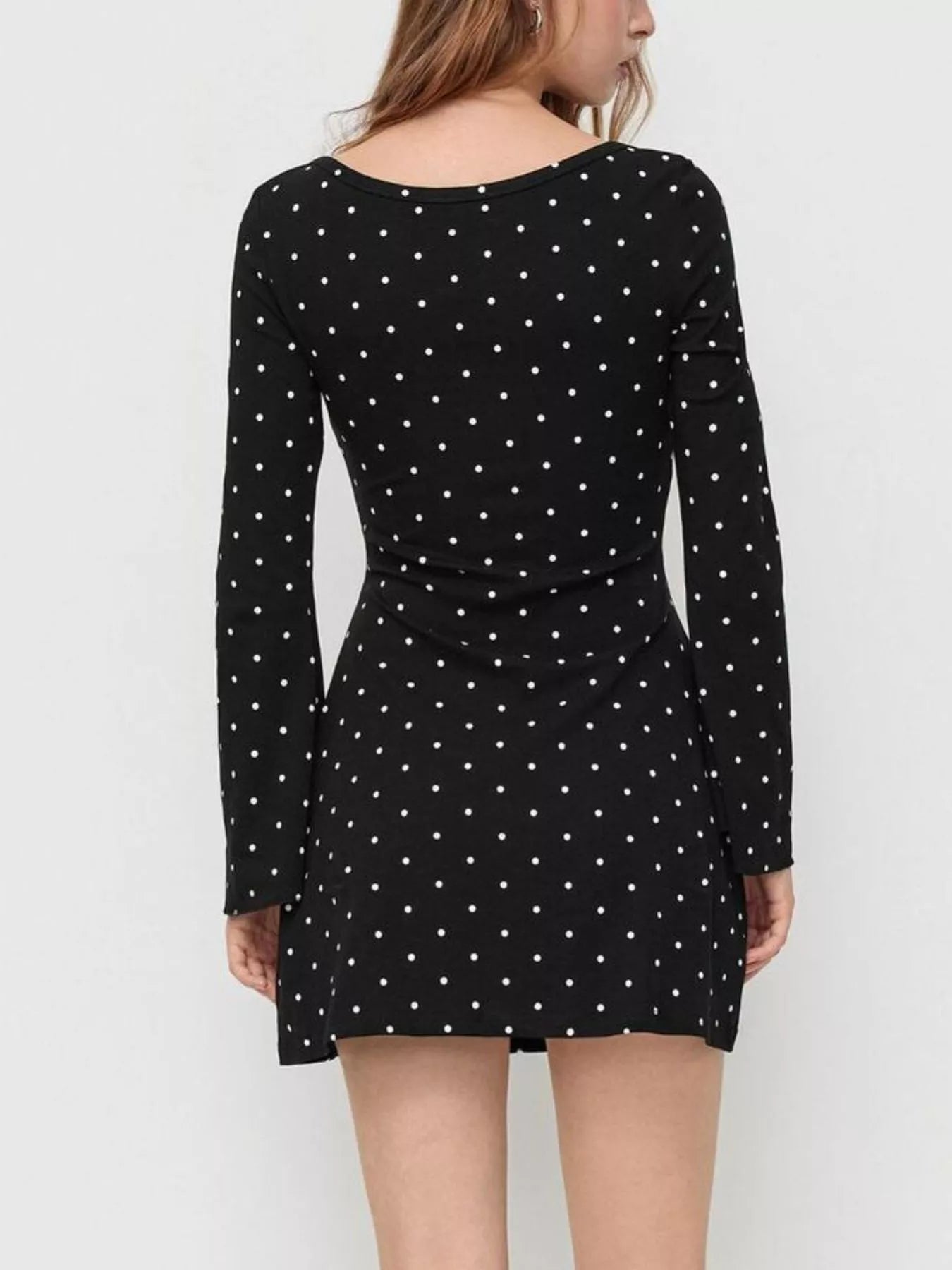 Polka Dot Boat Neck Flare Sleeves Mini Dress