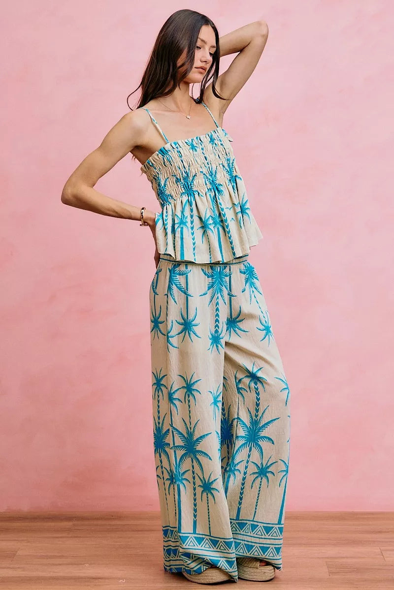 Women's Palm Tree Print Smocked Cami Top - Cami Tops