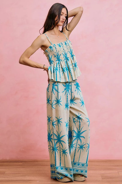Women's Palm Tree Print Smocked Cami Top - Cami Tops
