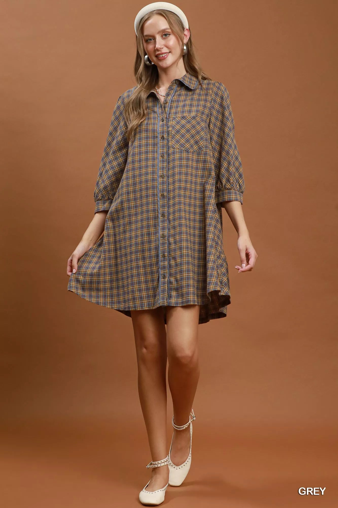 Women's Plaid Button Down Oversized Shirt Mini Dress - Mini Dresses