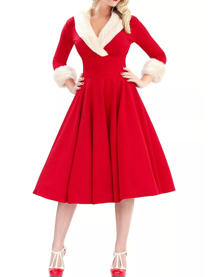 Christmas Dress with Faux Fur Trim and Sleeveless Silhouette