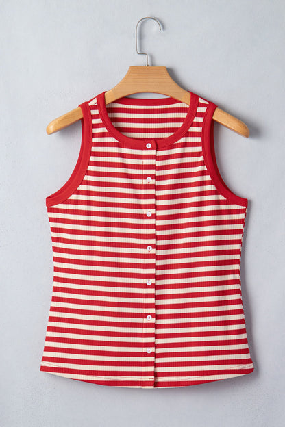 Bold Stripe Round Neck Ribbed Knit Sleeveless Tank Top — Fresh Everyday Style - Tank Tops