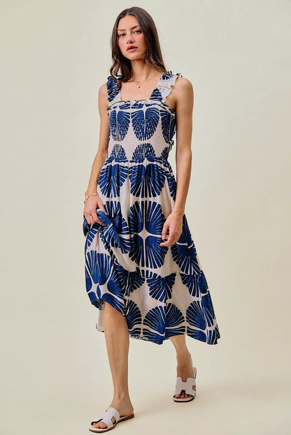 Women's Abstract Print Smocked Tiered Midi Dress - Midi Dresses