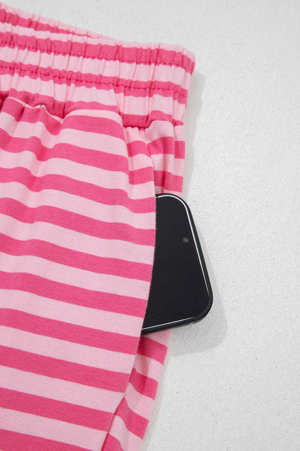 Women's Striped Drop Shoulder Round Neck Top and Buttoned Straight Pants Set - Matching Sets
