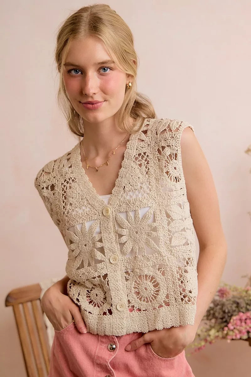 Women's Crochet Sleeveless Vest Top - Knit Vests