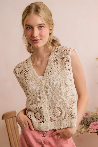 Women's Crochet Sleeveless Vest Top - Knit Vests