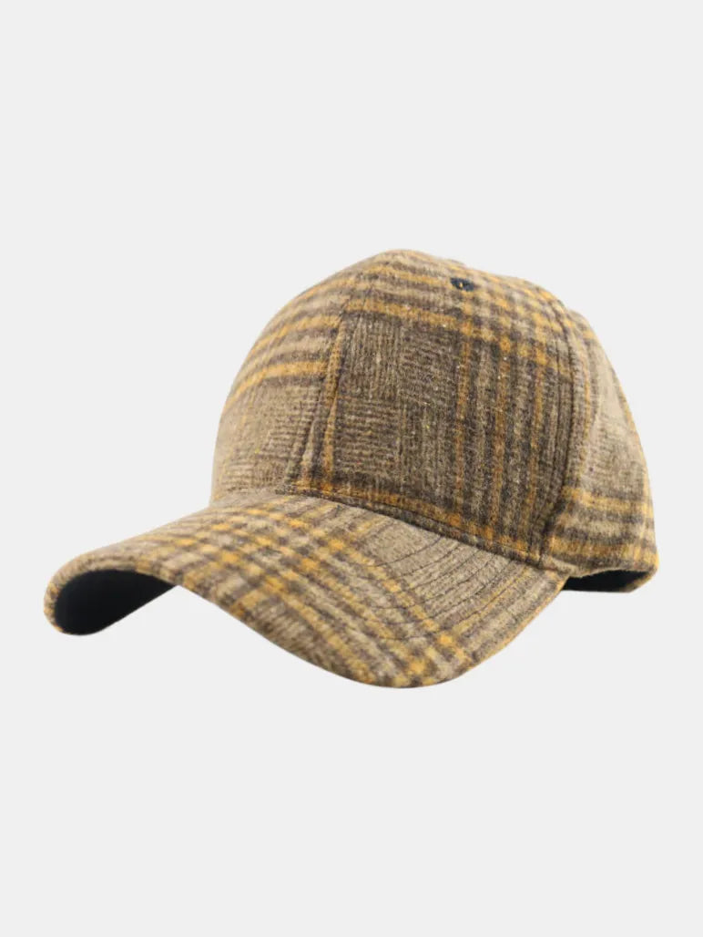 Adjustable Plaid Cotton Baseball Cap Khaki One Size