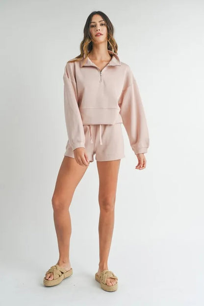 Half Zip Sweatshirt and Shorts Set - Loungewear Sets