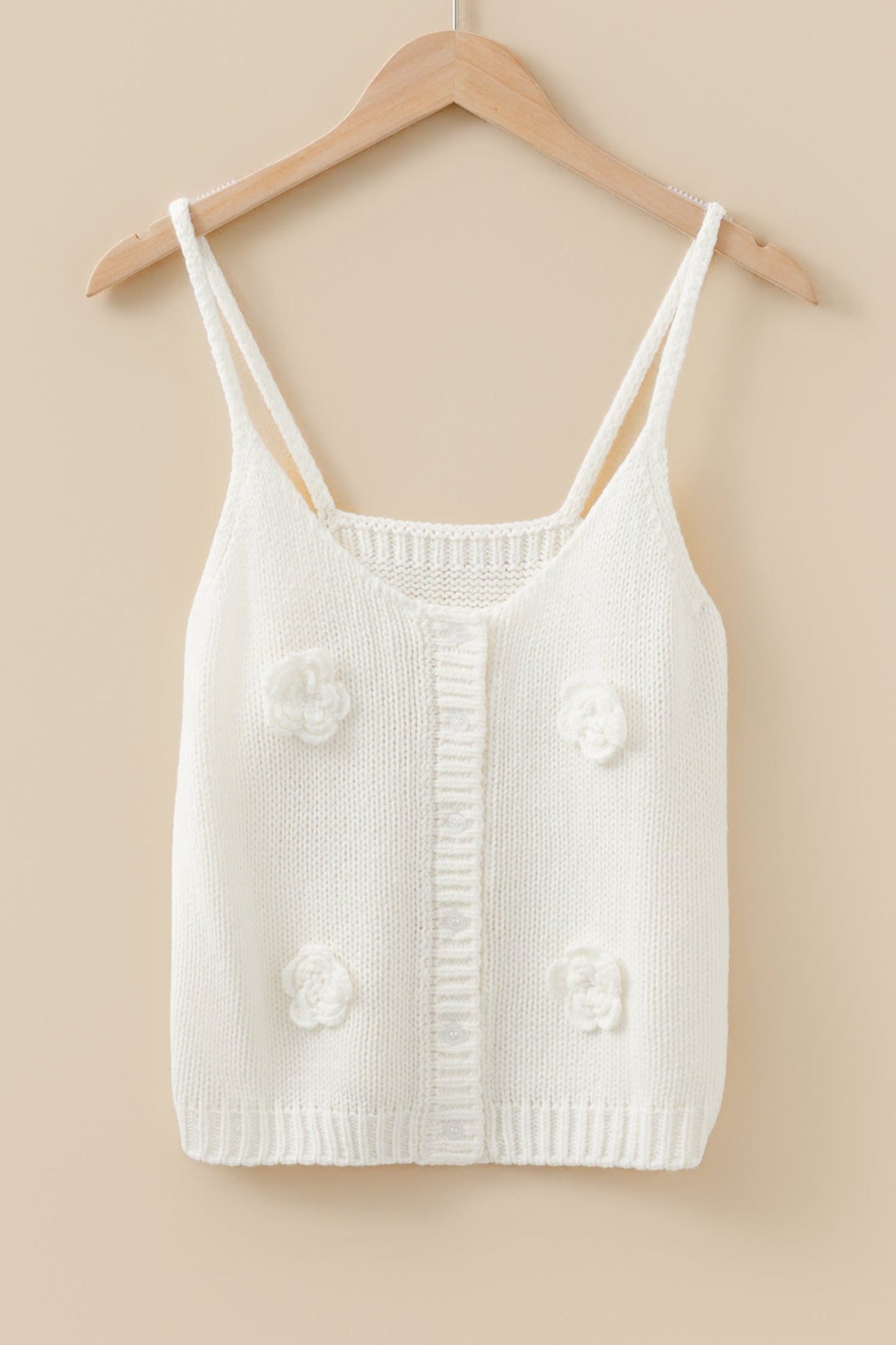 3D Flower Spaghetti Strap Knit Sweater Vest — Breezy Feminine Everyday Style - Sweater Vests