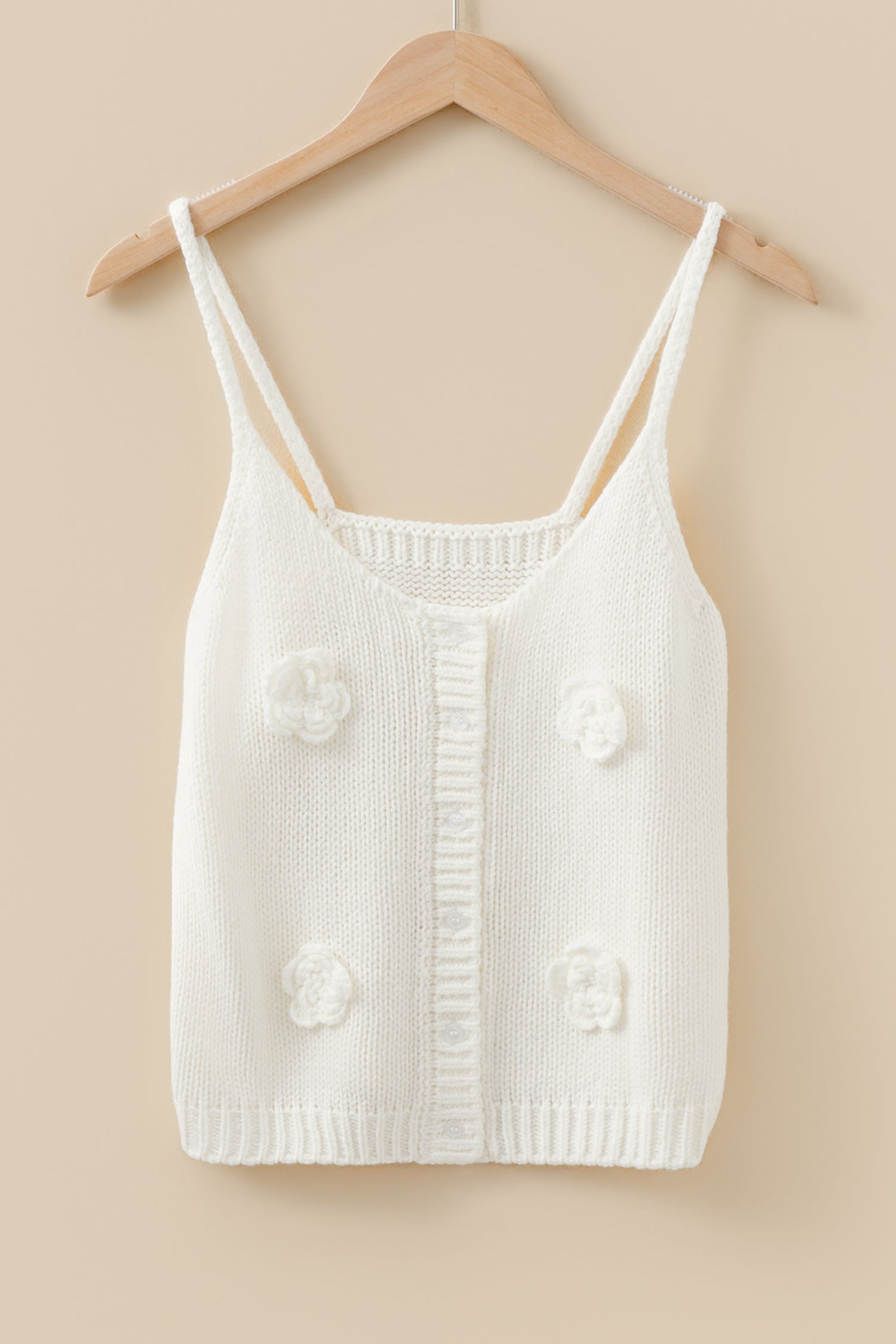 3D Flower Spaghetti Strap Knit Sweater Vest — Breezy Feminine Everyday Style - Sweater Vests