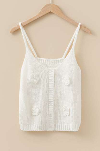 3D Flower Spaghetti Strap Knit Sweater Vest — Breezy Feminine Everyday Style - Sweater Vests