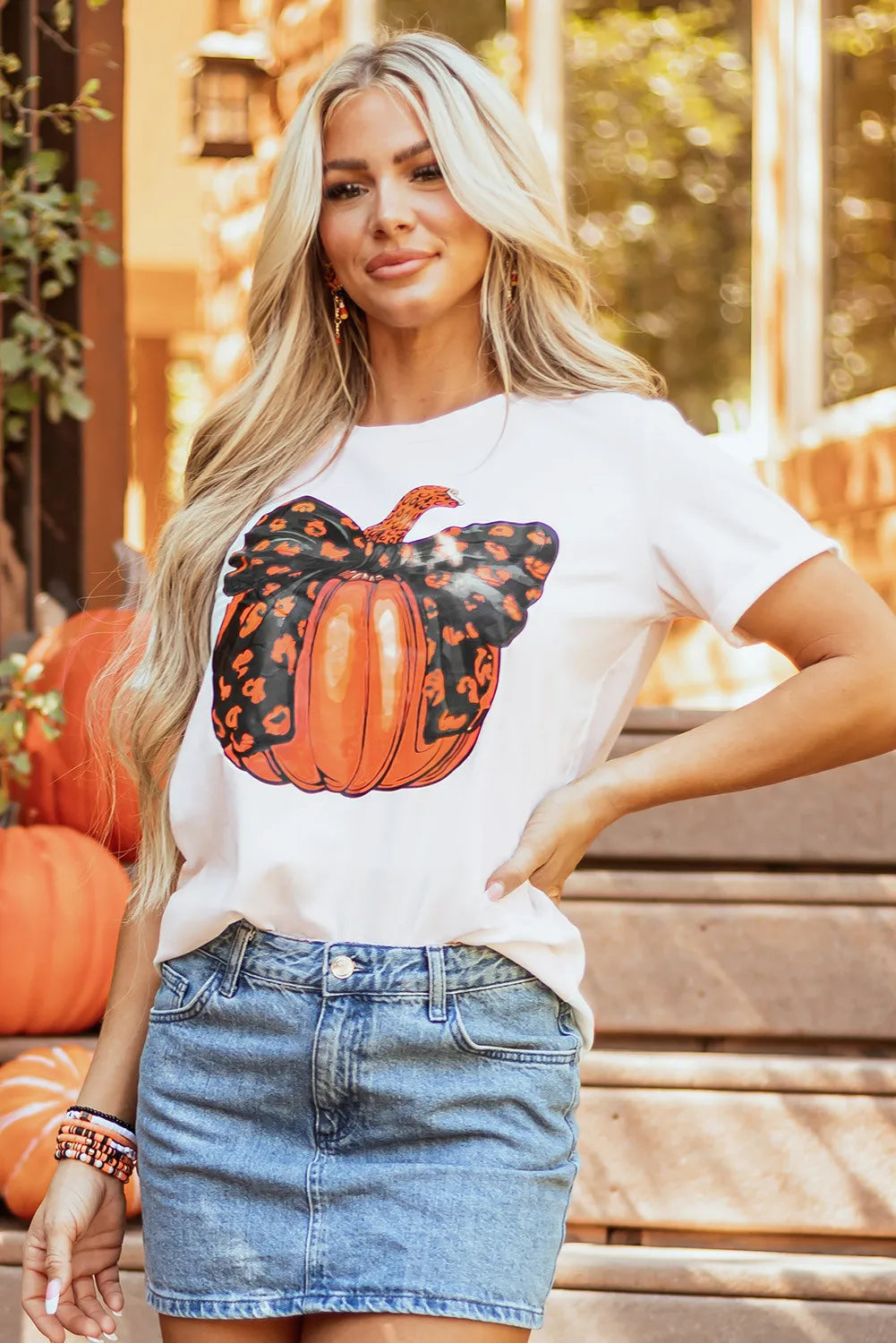 Fall Pumpkin Round Neck Short Sleeve T-Shirt