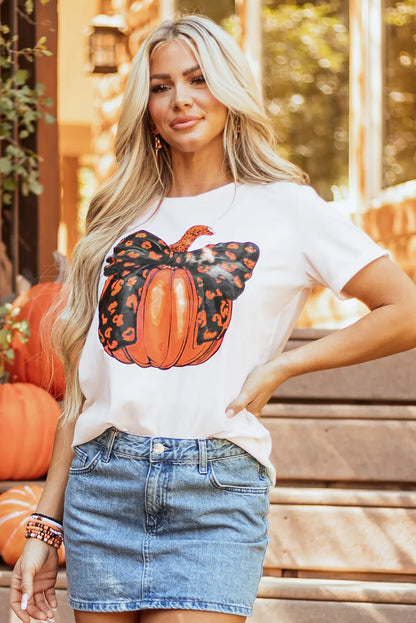 Fall Pumpkin Round Neck Short Sleeve T-Shirt