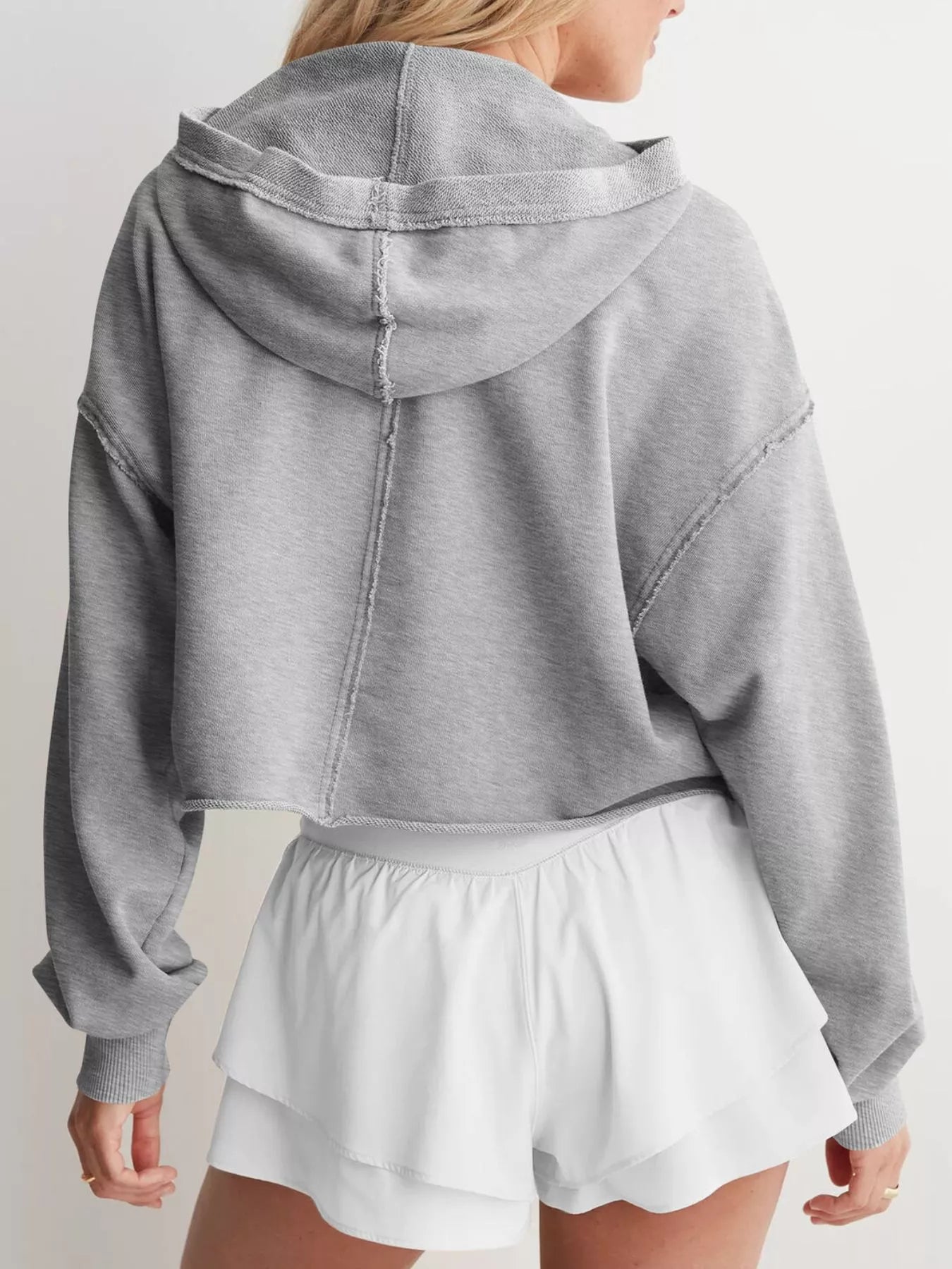 Exposed Seam Dropped Shoulder Hoodie - Pullover Hoodies
