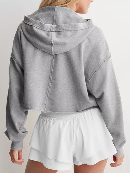 Exposed Seam Dropped Shoulder Hoodie - Pullover Hoodies