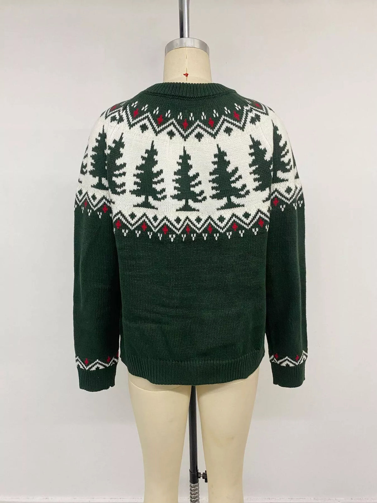 Christmas Tree Pattern Round Neck Stretch Knit Sweater