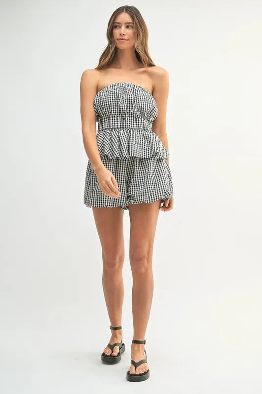 Gingham Tube Top and Shorts Set - Outfit Sets