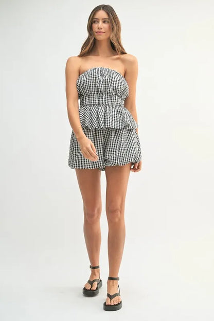 Gingham Tube Top and Shorts Set - Outfit Sets