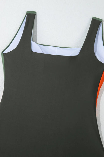 Women's Color Block Padded Square Neck One Piece Swimsuit - One-Piece Swimsuits