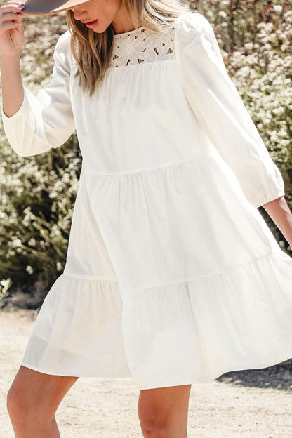 3/4 Sleeve Tiered Mini Dress with Pockets - Mini Dresses