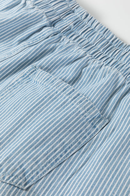 Elastic Waist Striped Relaxed Fit Casual Denim Shorts — Breezy Summer Everyday Style - Denim Shorts