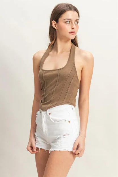 Mineral Wash Halter Neck Everyday Top - Tops