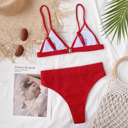 Women's Spaghetti Strap Ribbed Bikini Set - Bikinis