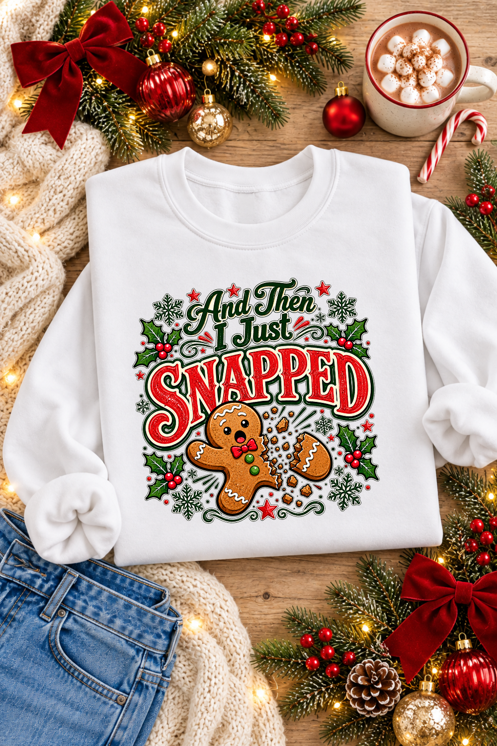 Gingerbread Graphic Crewneck Sweatshirt with Festive Design White