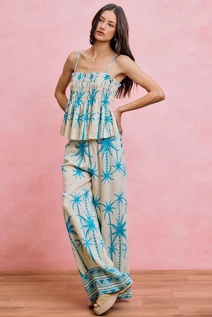 Women's Palm Tree Print Smocked Cami Top - Cami Tops
