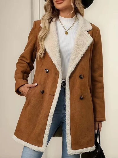 Double-Breasted Suede Coat Caramel